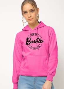 Come On Barbie let`s Go Party Printed Pullover Pink Hoodie